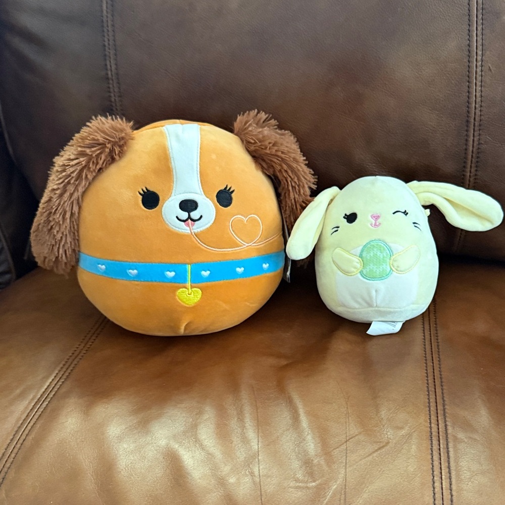 Round Plush Dog and Bunny Set - Orange & Light Yellow